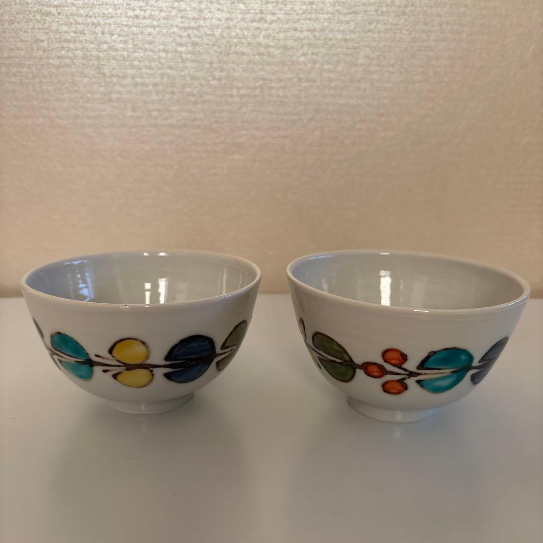 徳永遊心窯　色絵花繋ぎ　茶碗　小皿