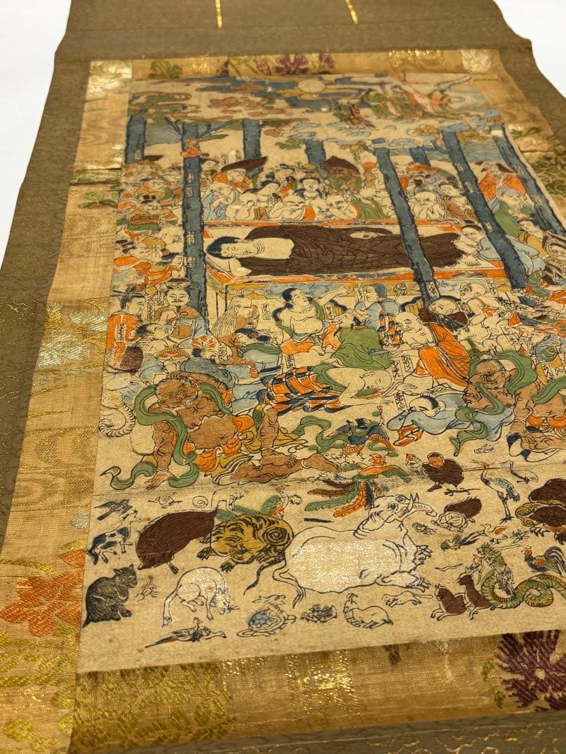 「釈迦涅槃図」彩色木版画 1幅|仏画 仏教美術 江戸時代 和本 仏陀 ブッダ