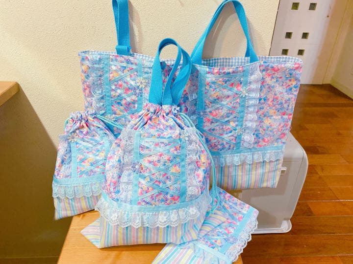 ハンドメイド プリンセスレッスンバッグ 給食袋 シューズ袋 お着替え袋など
