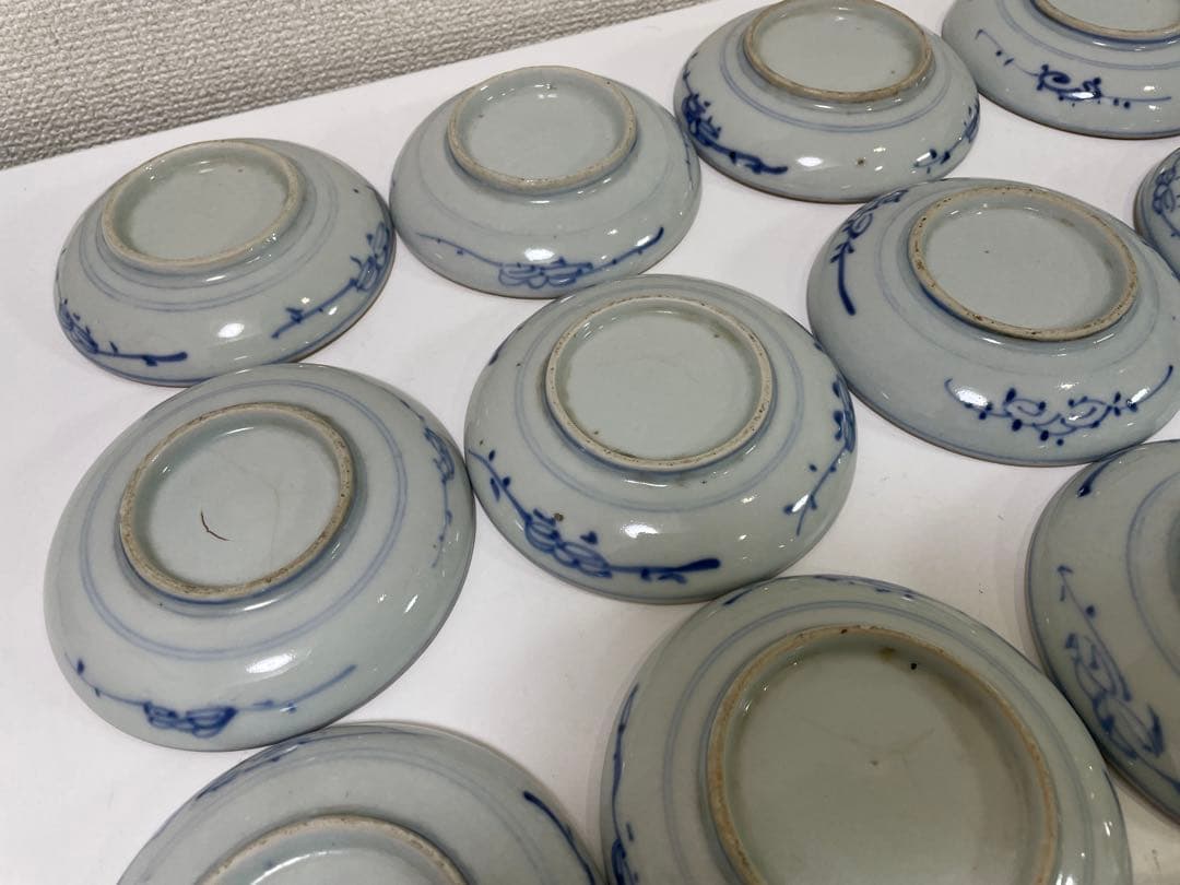 【現状品】古伊万里 染付 花柄 小平皿 13枚 割烹 アンティーク 懐石 ①