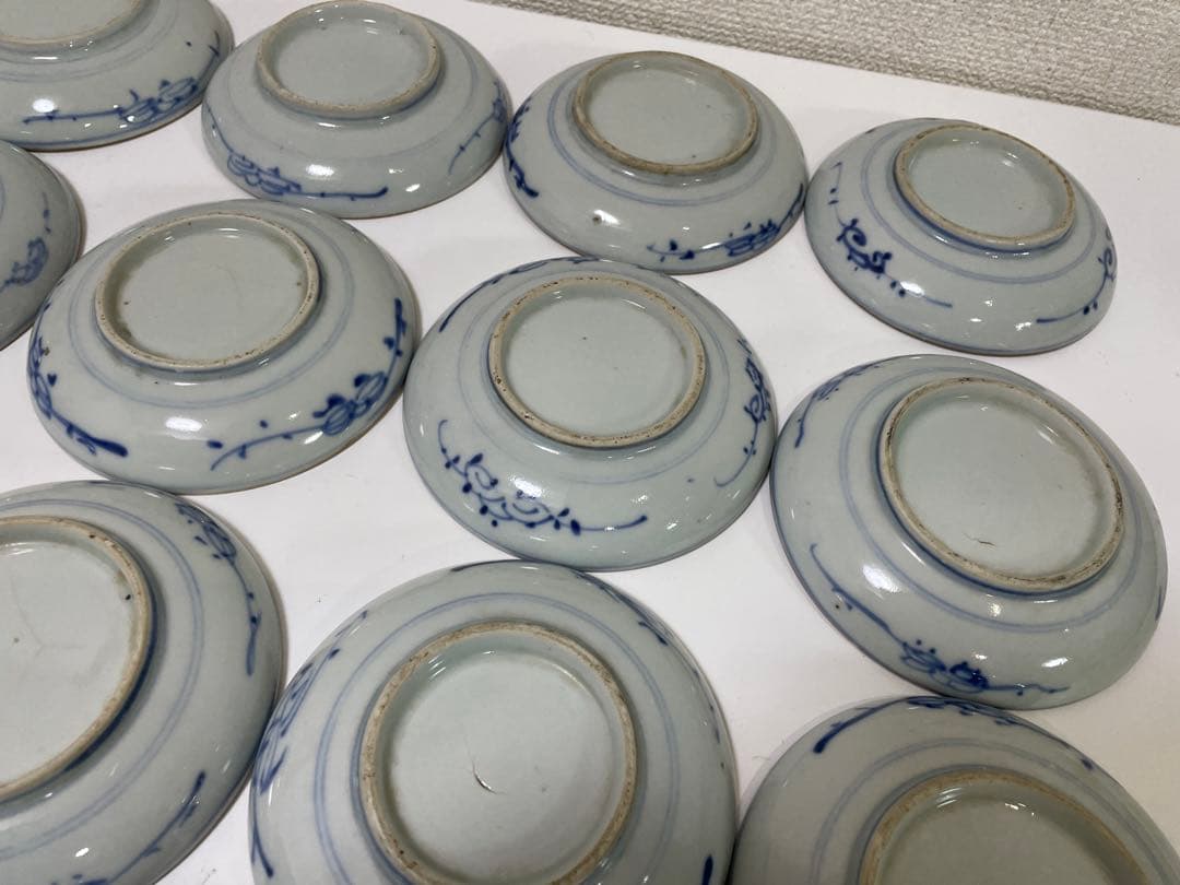 【現状品】古伊万里 染付 花柄 小平皿 13枚 割烹 アンティーク 懐石 ①