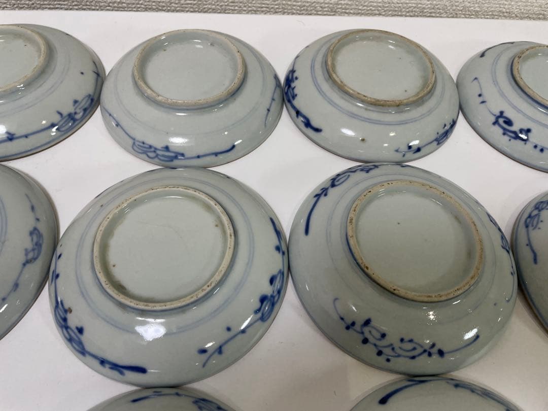 【現状品】古伊万里 染付 花柄 小平皿 13枚 割烹 アンティーク 懐石 ①