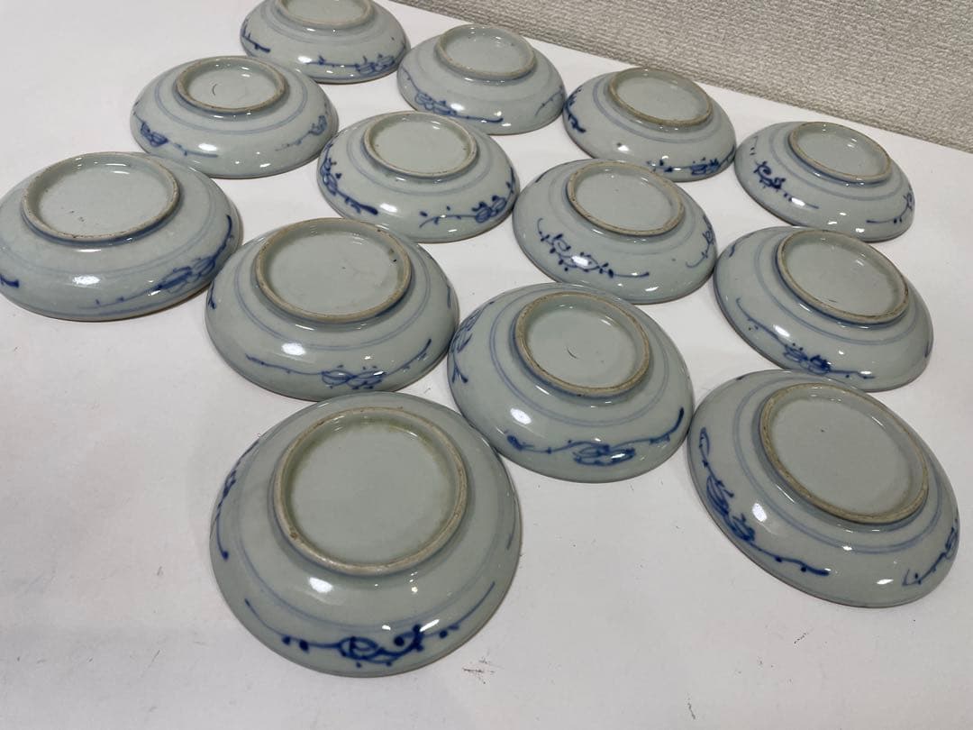 【現状品】古伊万里 染付 花柄 小平皿 13枚 割烹 アンティーク 懐石 ①