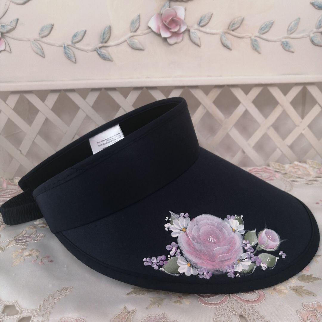 専用sale薔薇のサンバイザー　ネイビー　トールペイント