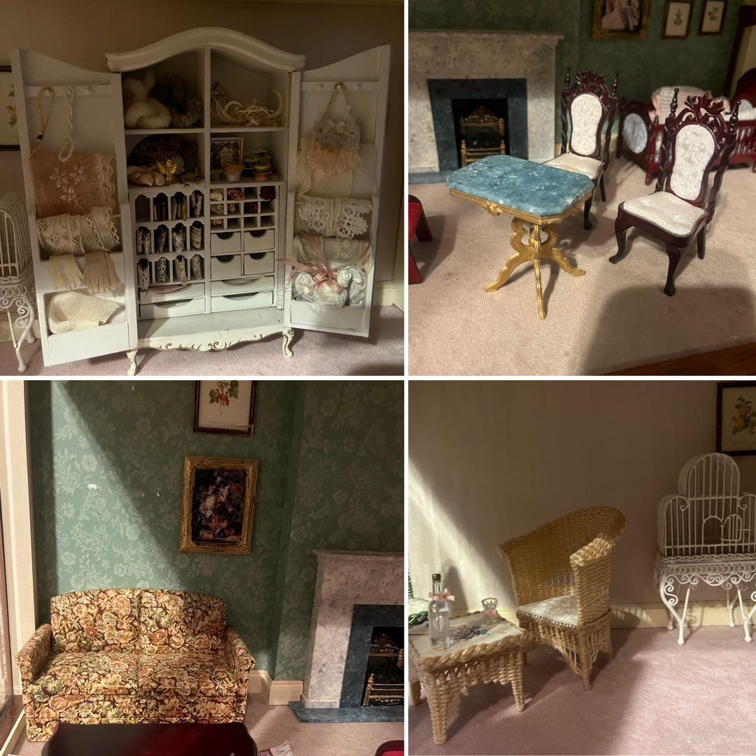 猫脚 ガラスキャビネット 作家 ミニチュア ドールハウス 飾り棚 セット