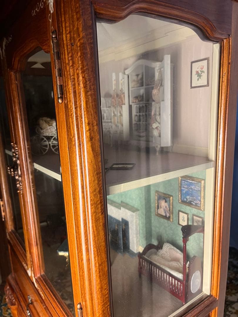 猫脚 ガラスキャビネット 作家 ミニチュア ドールハウス 飾り棚 セット