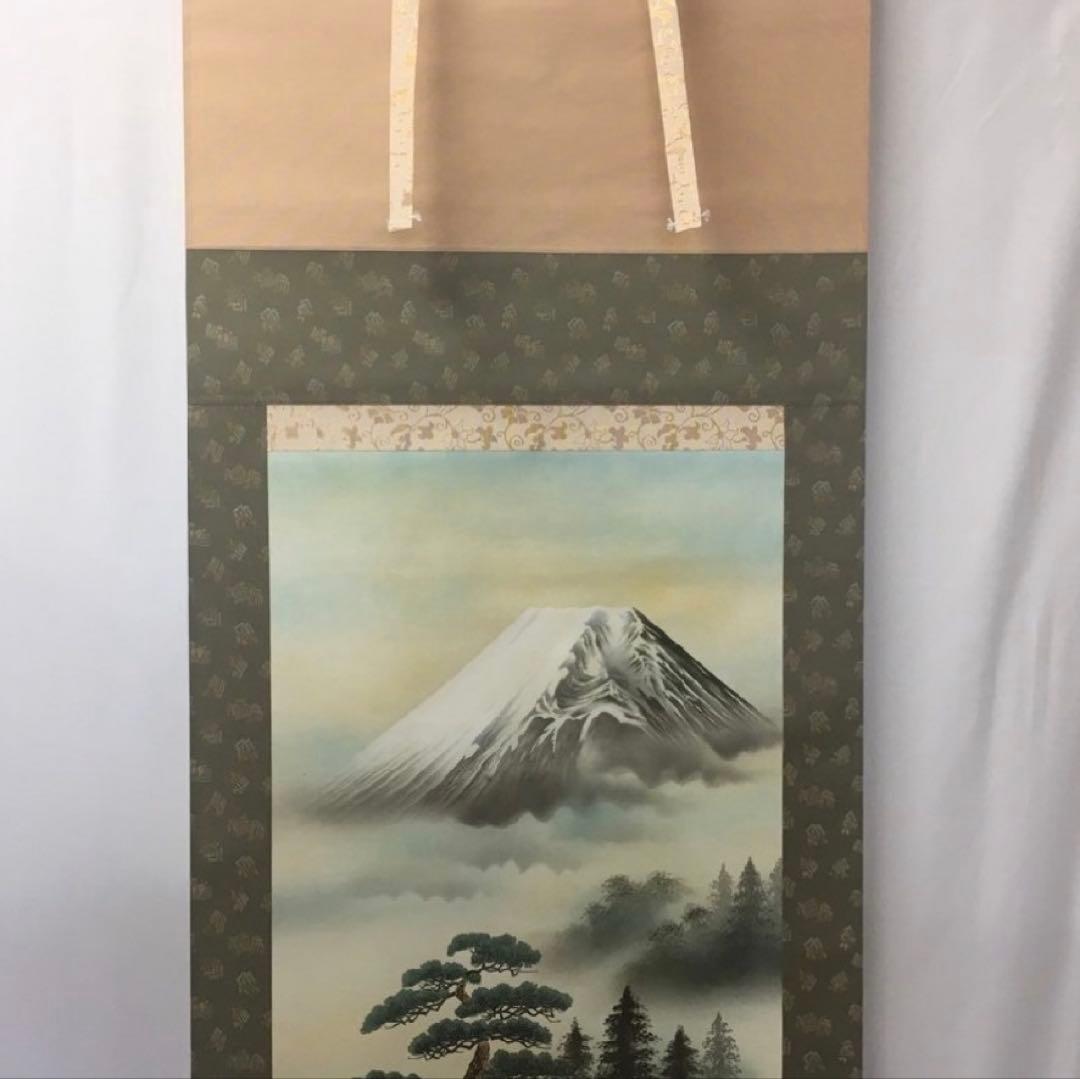 森契雪『吉祥富士に鶏』共箱 富士山 富士 日本画 縁起物 掛け軸