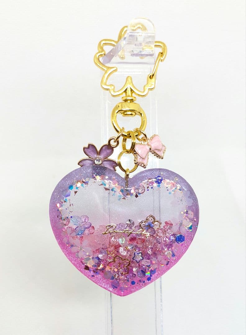 シャカシャカキーホルダー シャカシャカシェイカー ハート 紫ピンク 夜桜 ②