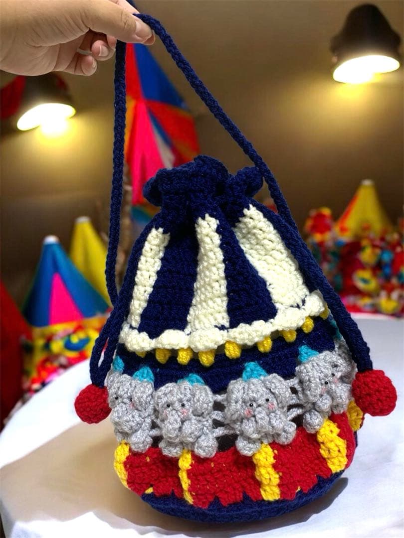 ぞうさん サーカス ハンドバッグ 編み物