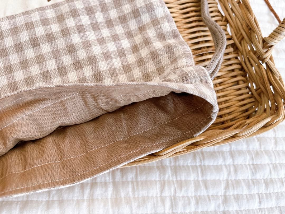 ハンドメイド✳︎恐竜柄✖️チェック　巾着　コップ袋などに♩