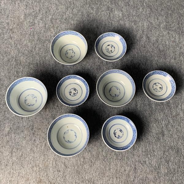 古伊万里太明年製染付蛸唐草蓋茶碗4個 [B28629]