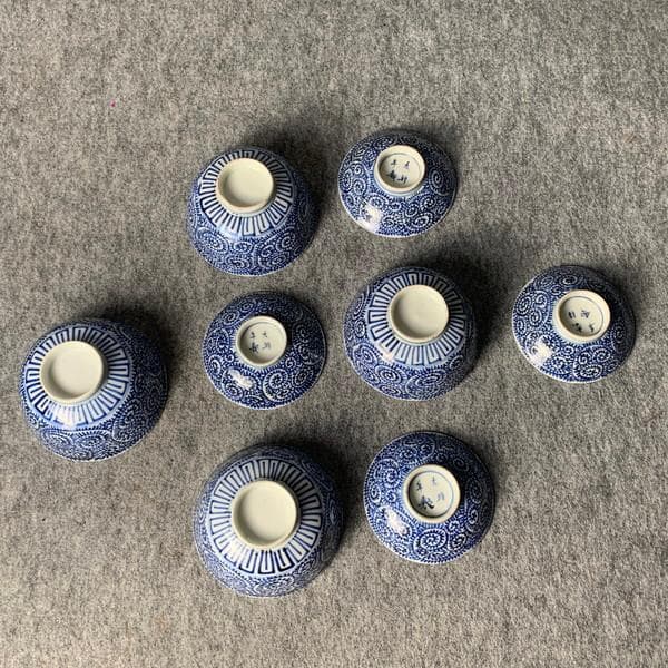 古伊万里太明年製染付蛸唐草蓋茶碗4個 [B28629]