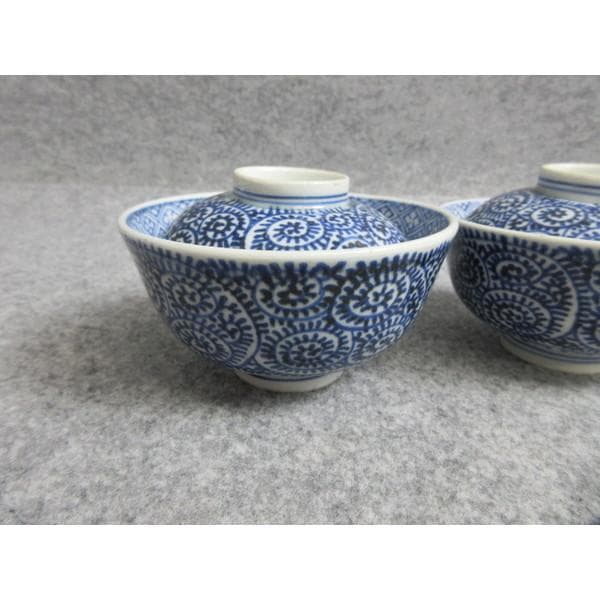 古伊万里太明年製染付蛸唐草蓋茶碗4個 [B28629]