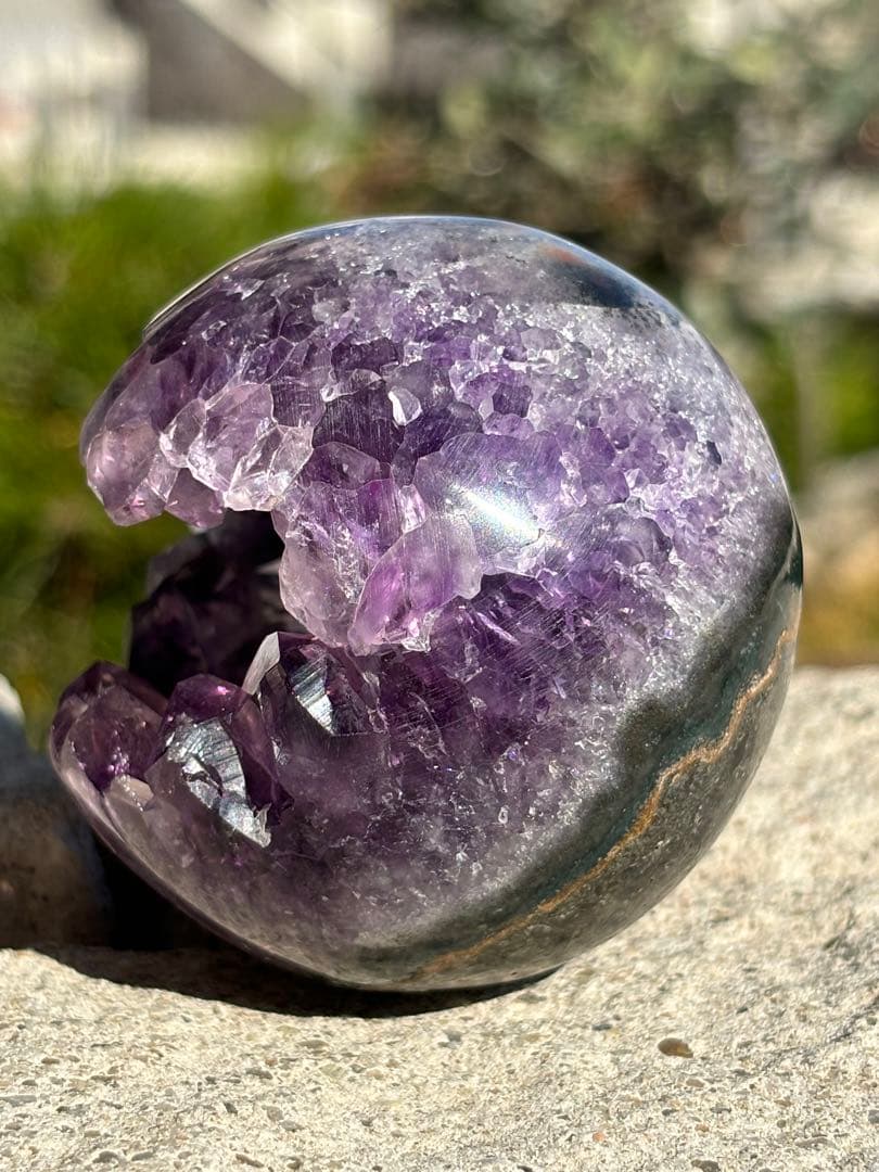 【来福】ウルグアイ産⭐️アメジスト笑口大①⭐️龍穴⭐️台座付きMN36