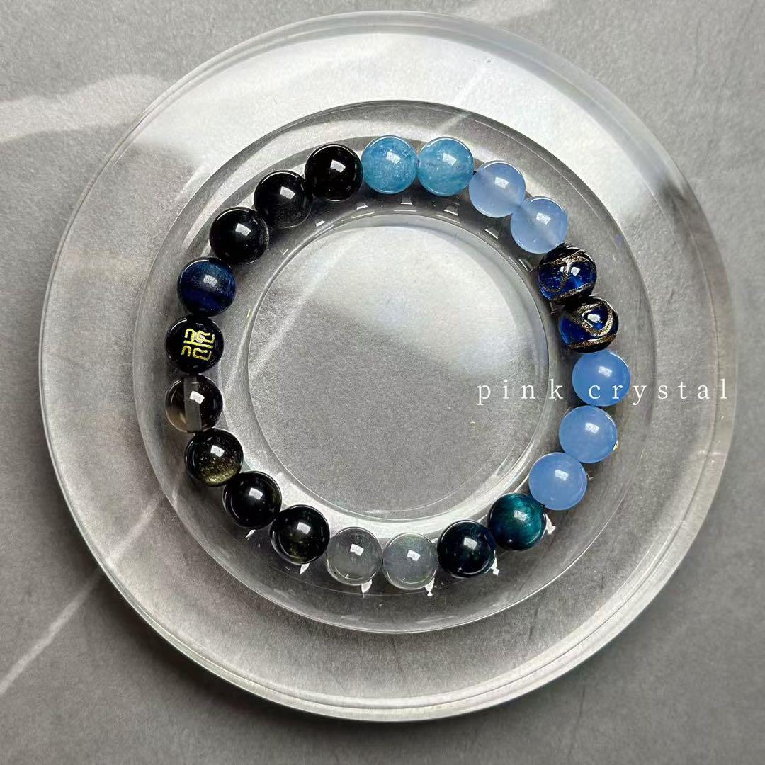 五行バランスシリーズ「水」 天然アゲート＆水晶ブレスレット（8mm）