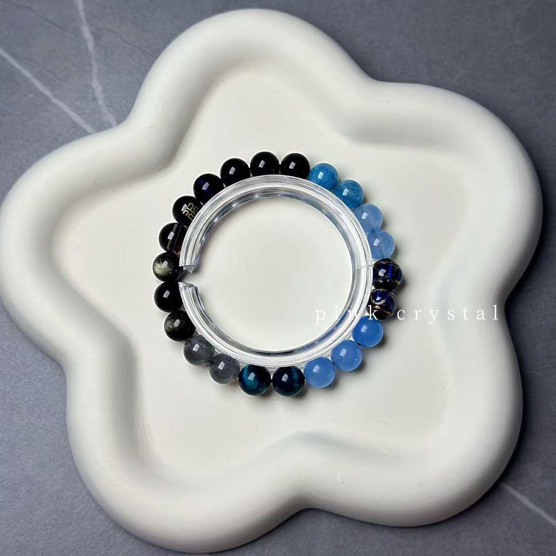 五行バランスシリーズ「水」 天然アゲート＆水晶ブレスレット（8mm）