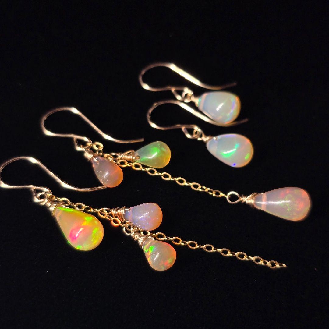 １４kgfオレンジカラーオパール１粒ピアス