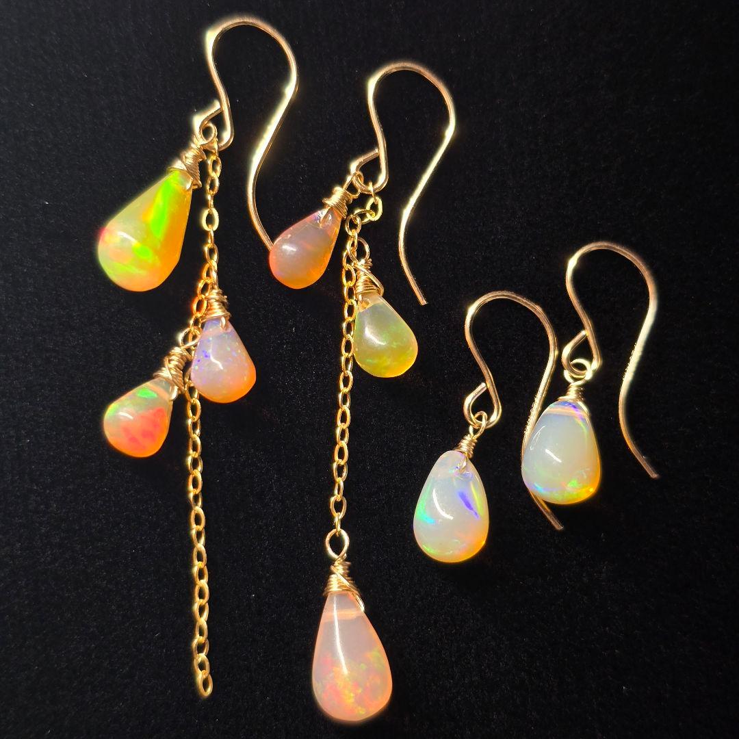 １４kgfオレンジカラーオパール１粒ピアス