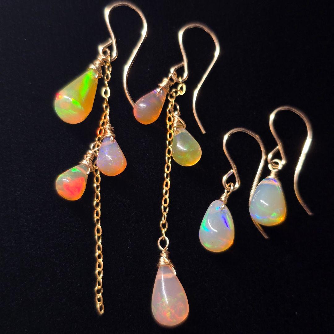 １４kgfオレンジカラーオパール１粒ピアス