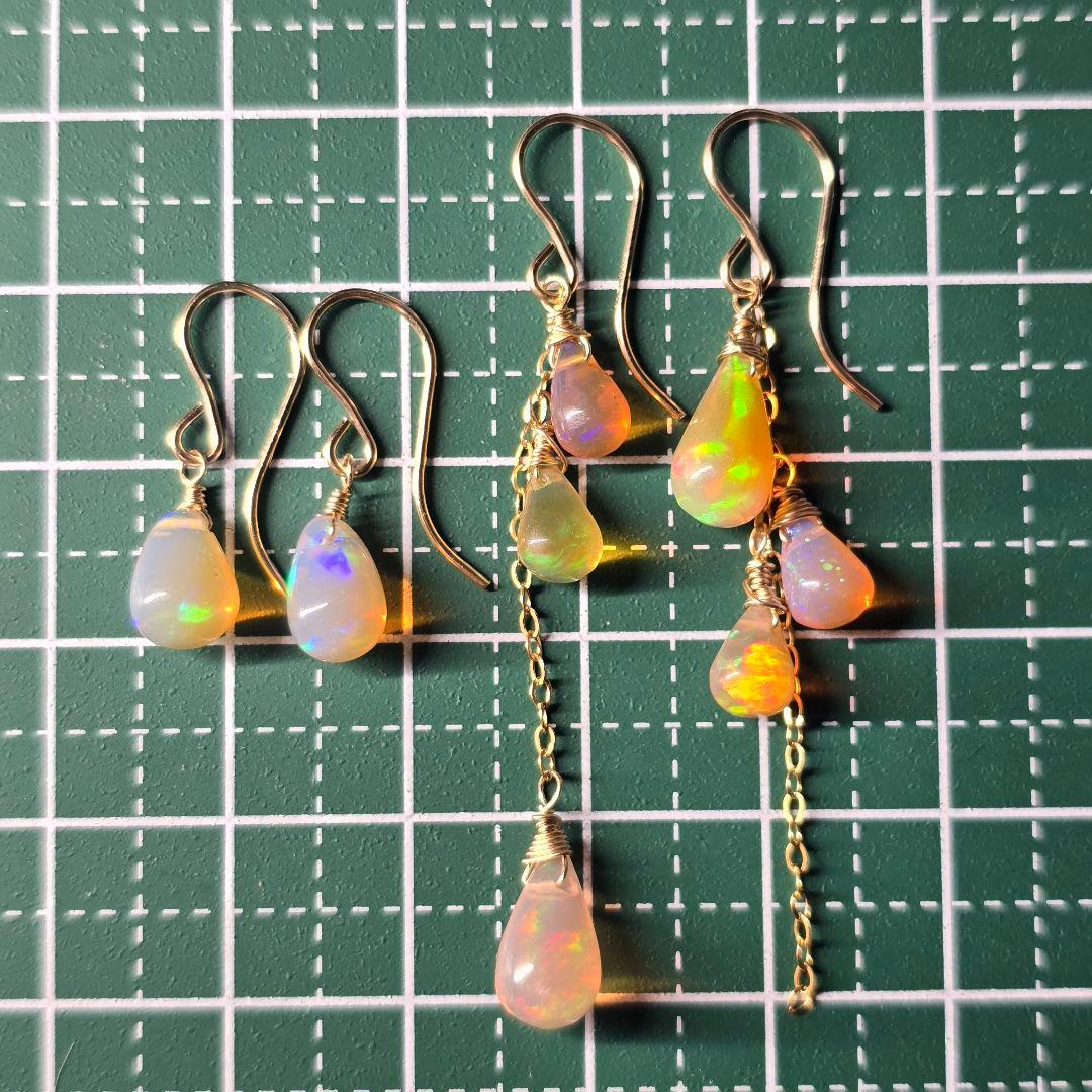 １４kgfオレンジカラーオパール１粒ピアス