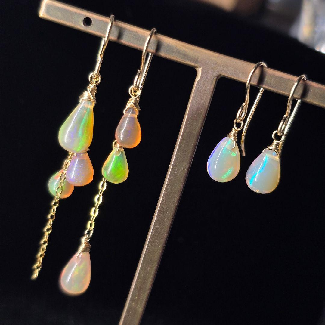 １４kgfオレンジカラーオパール１粒ピアス