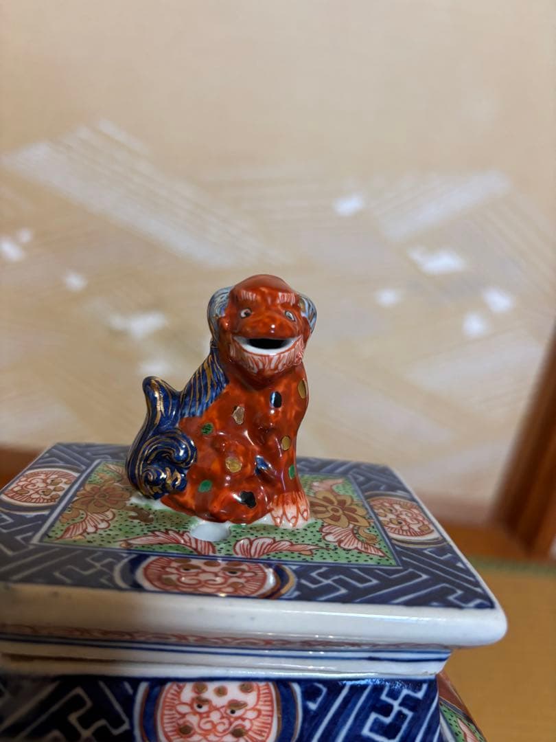 香炉　唐獅子　古伊万里色絵、タコ唐草香炉　コレクション、陶芸　ヴィンテージ
