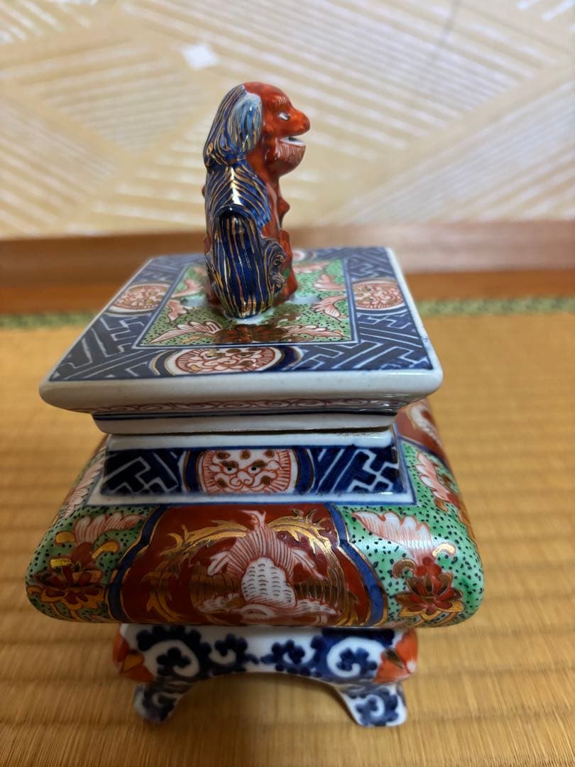 香炉　唐獅子　古伊万里色絵、タコ唐草香炉　コレクション、陶芸　ヴィンテージ