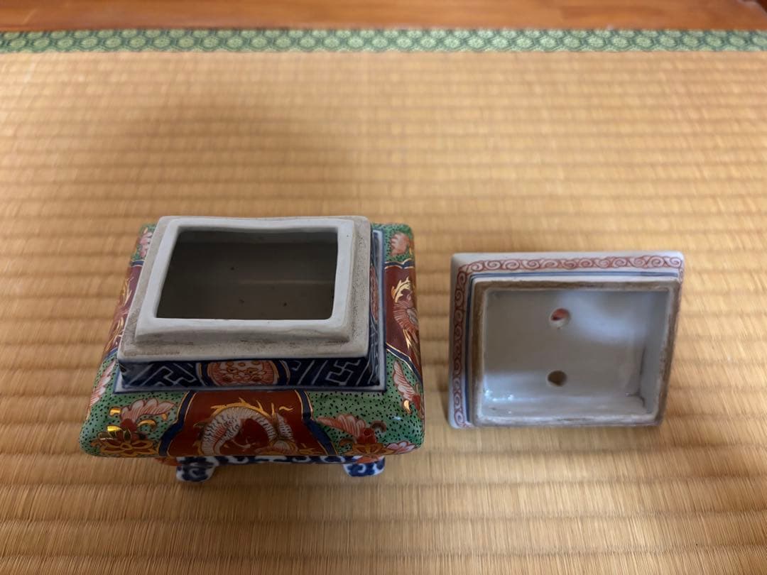 香炉　唐獅子　古伊万里色絵、タコ唐草香炉　コレクション、陶芸　ヴィンテージ