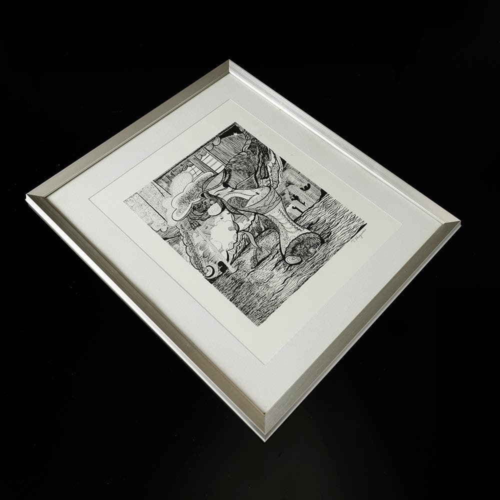 池上隆 直筆サイン 細密 鉛筆画 潮騒 額装 2号 共シール