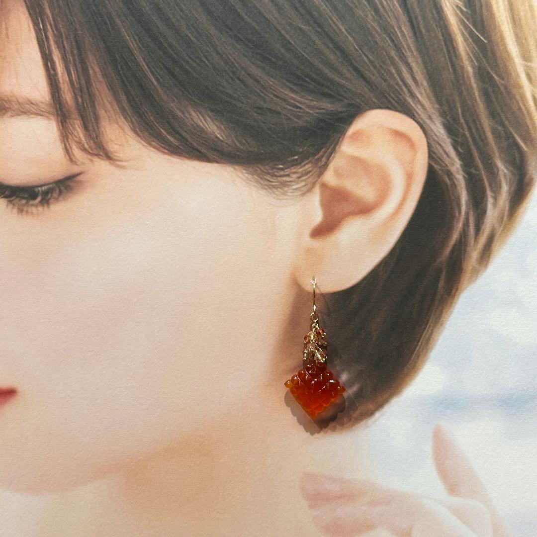 クッキーカービング✳︎カーネリアン　14kgf　天然石ピアス/イヤリング