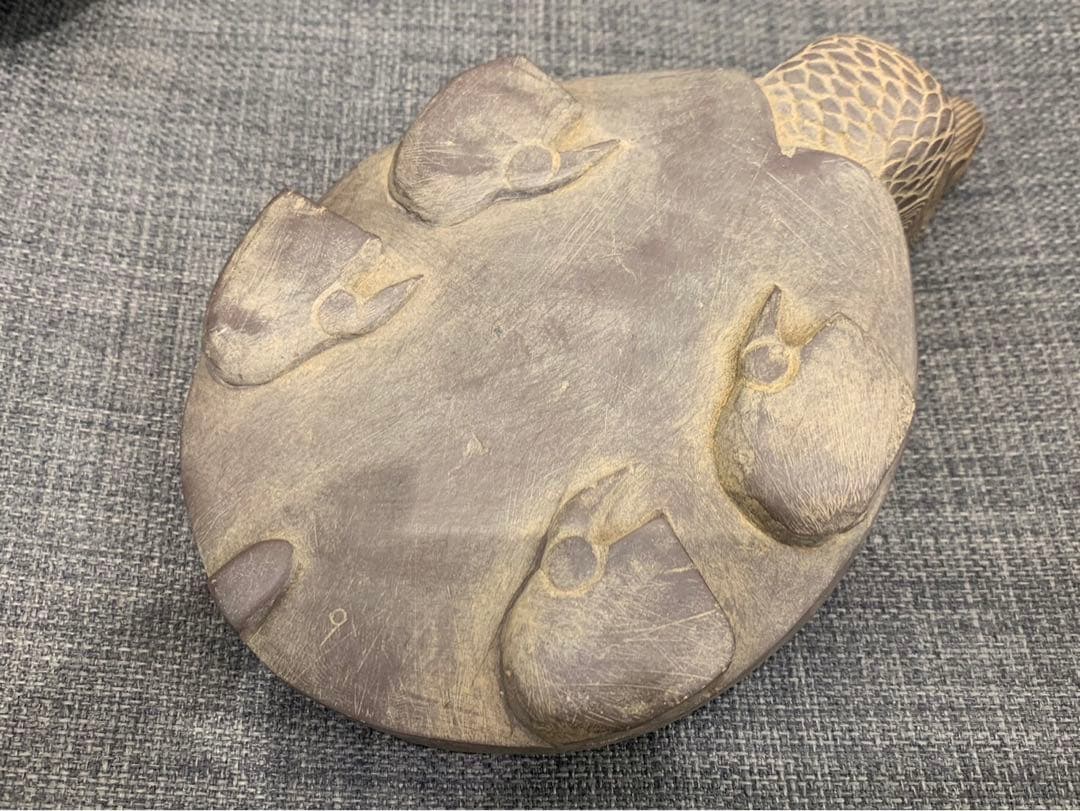 唐物 中国古玩 中国亀硯 亀 硯 16×11cm 重さ1240g 箱 骨董