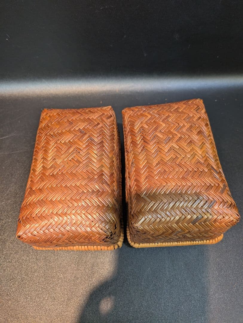 竹籠 2個まとめ売 おにぎり籠 行李 お弁当箱 竹細工 昭和レトロ 網籠 飯行李