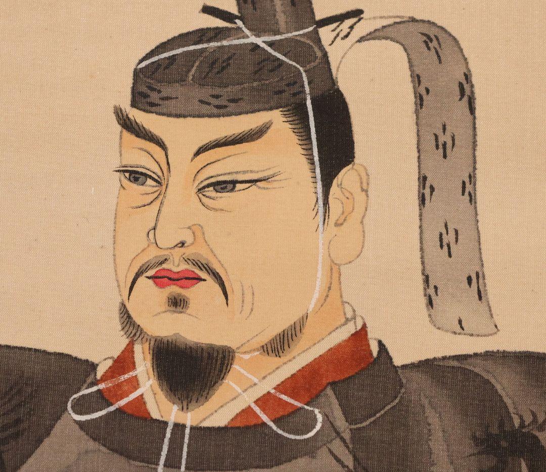 【模写】日本画 菅原道真公御像 天神様 菅公 絹本 掛軸 在銘 松堂 MB266