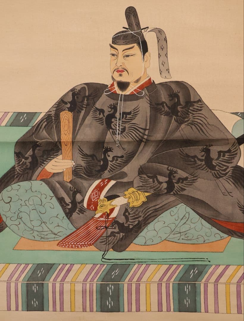 【模写】日本画 菅原道真公御像 天神様 菅公 絹本 掛軸 在銘 松堂 MB266