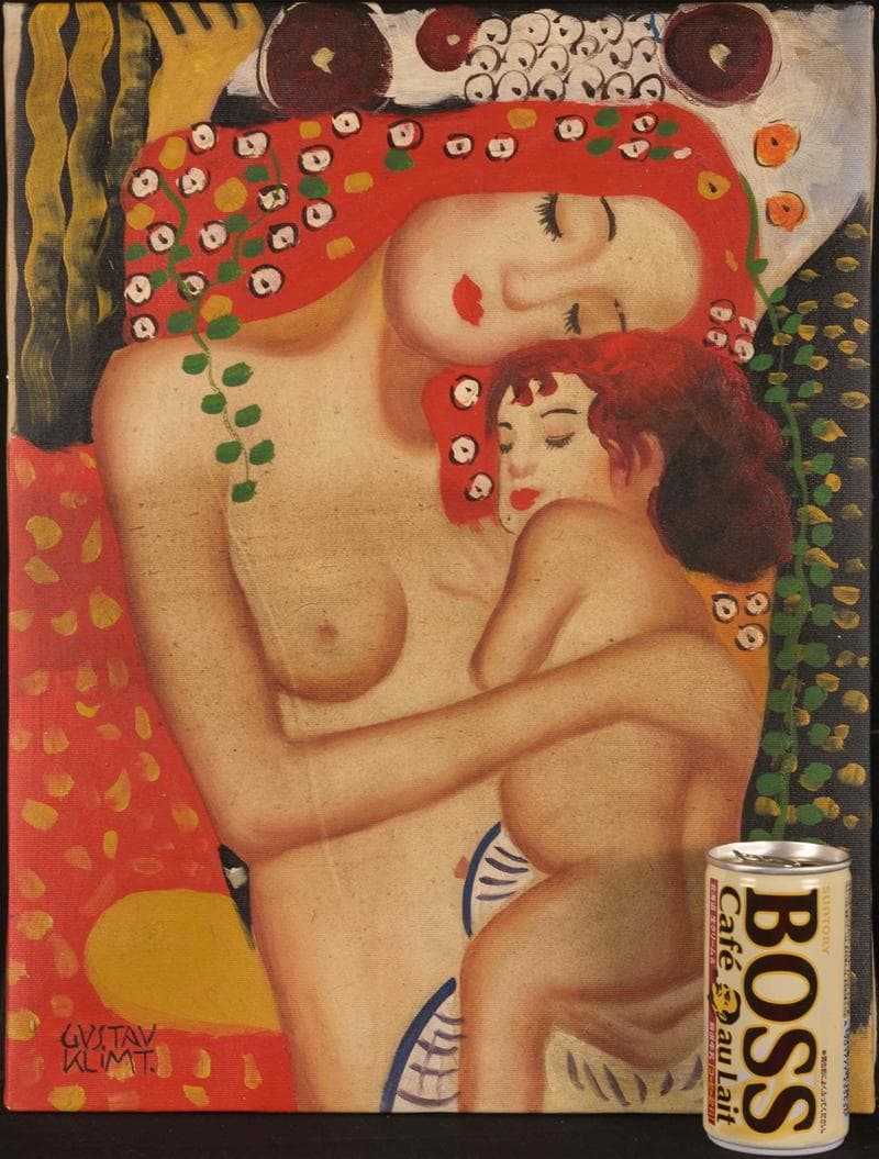 グスタフ・クリムト　油彩　肉筆『母子像』表サイン　F8号　額無　b918