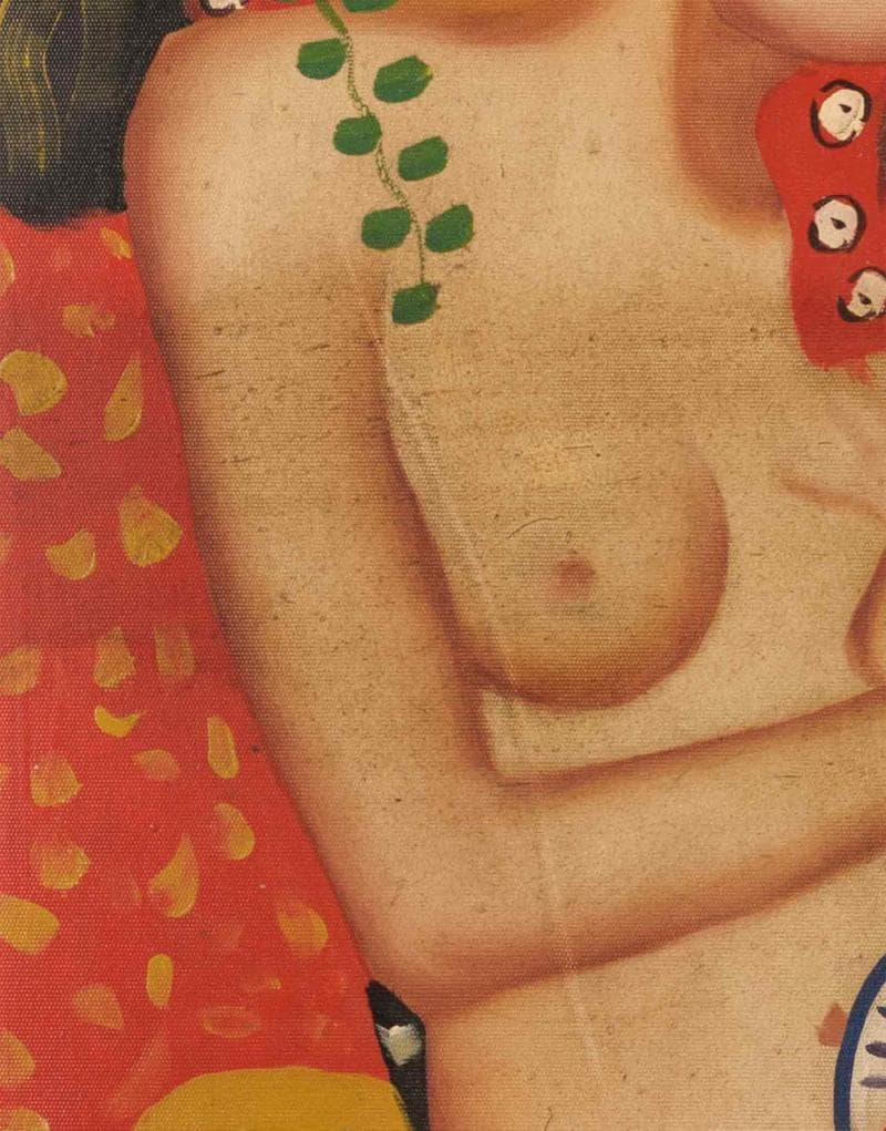 グスタフ・クリムト　油彩　肉筆『母子像』表サイン　F8号　額無　b918