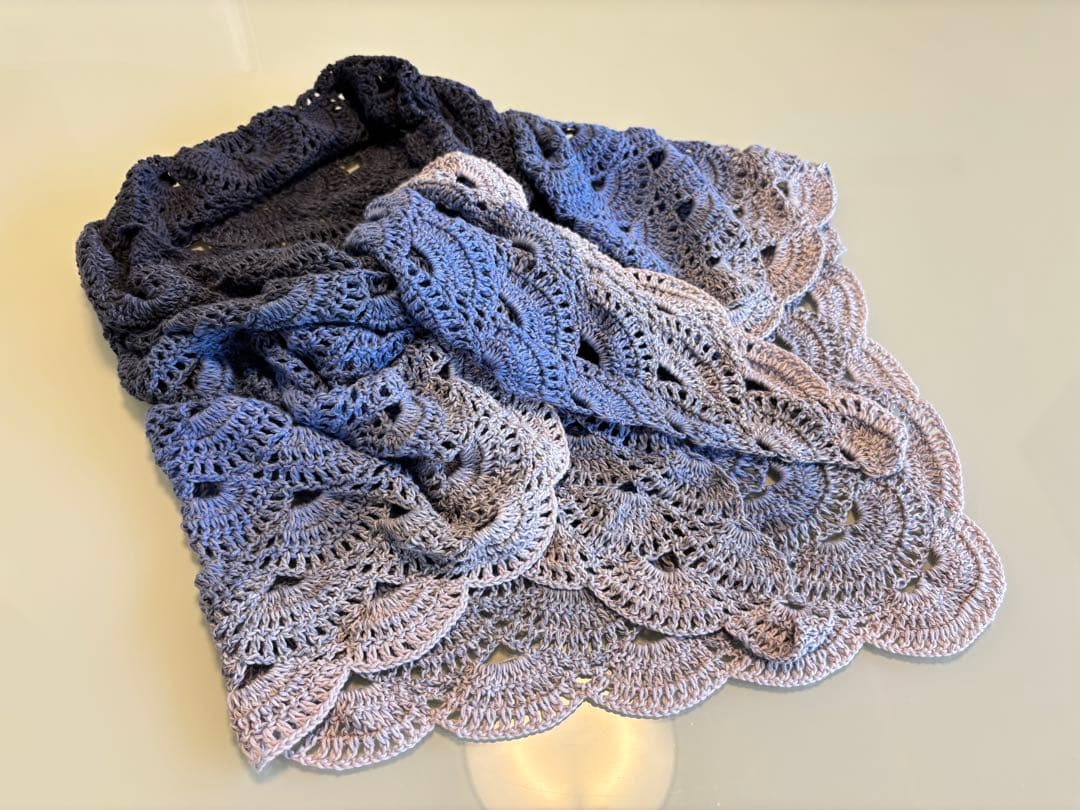 三角・バレエショール　年中使用可　綿100% ヨーロッパ輸入糸　ブルー系