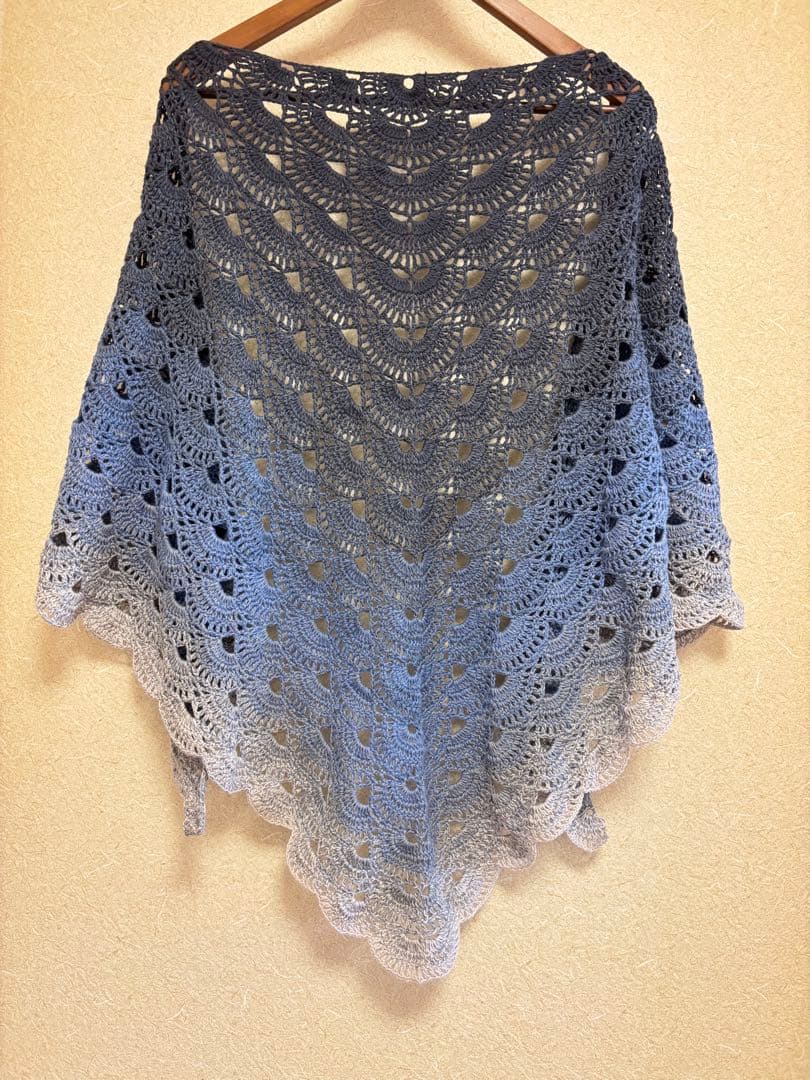 三角・バレエショール　年中使用可　綿100% ヨーロッパ輸入糸　ブルー系