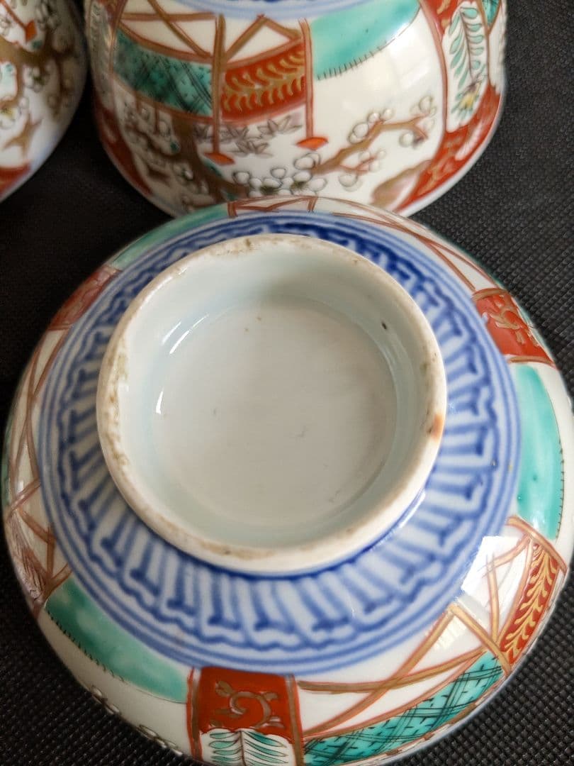 古伊万里 手描き 蓋付き 茶碗 4客 アンティーク ヴィンテージ