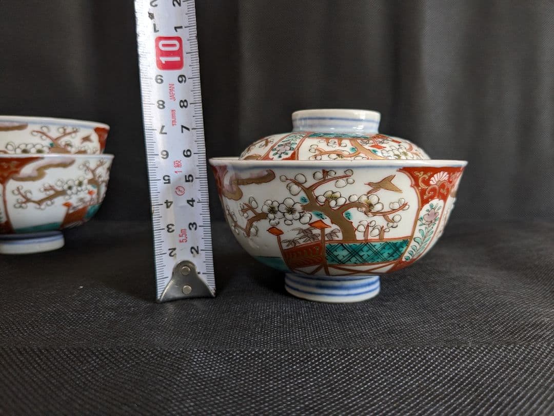 古伊万里 手描き 蓋付き 茶碗 4客 アンティーク ヴィンテージ