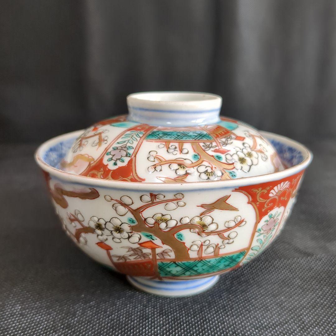 古伊万里 手描き 蓋付き 茶碗 4客 アンティーク ヴィンテージ