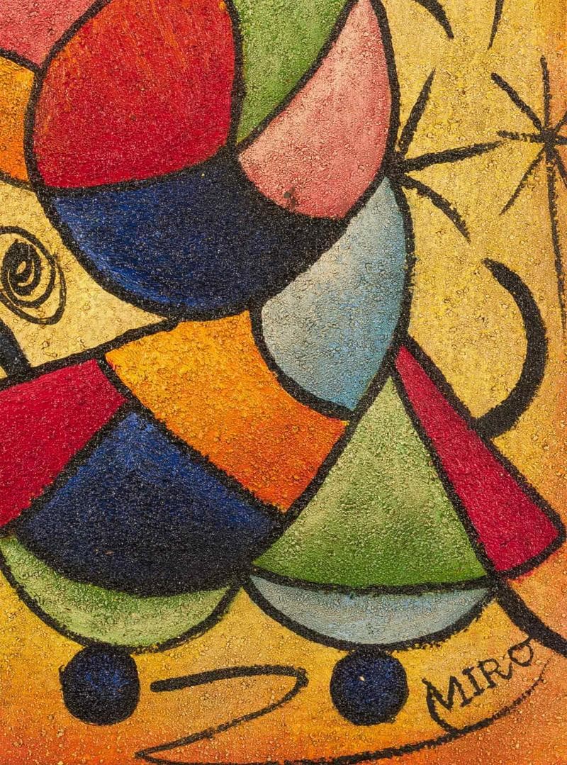 ミロ　ミクストメディア　肉筆『魚』表と裏サイン　画廊シール　F6号　額　b948