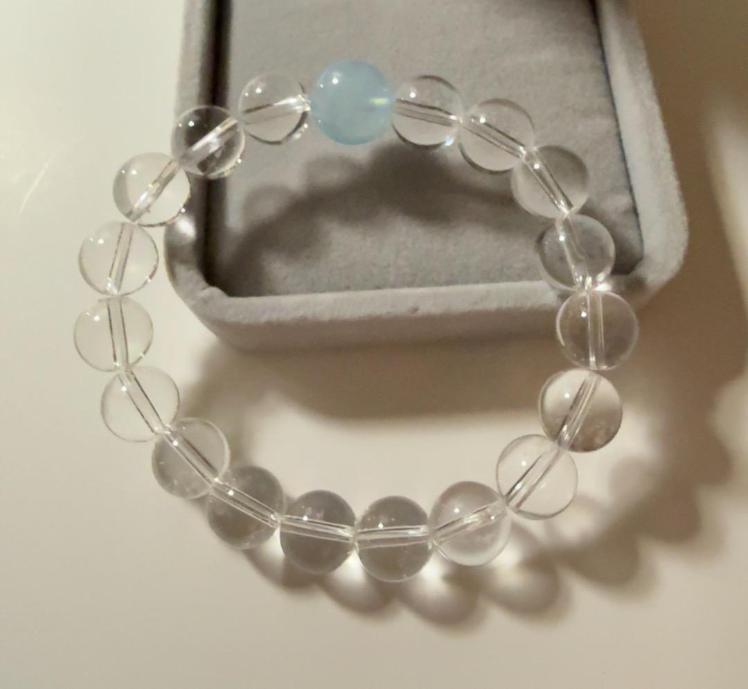 天然白水晶プラスアクアマリンブレスレット10mm
