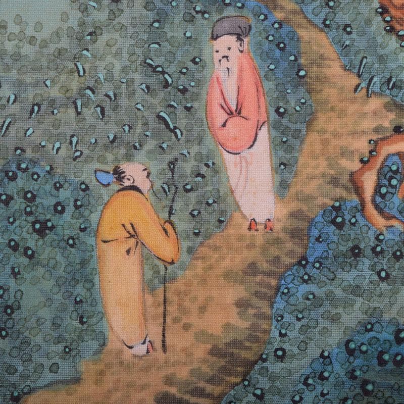 掛軸　田能村正東山人画賛　山水人物漢詩図　共箱　C　8679A