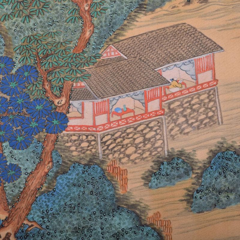 掛軸　田能村正東山人画賛　山水人物漢詩図　共箱　C　8679A