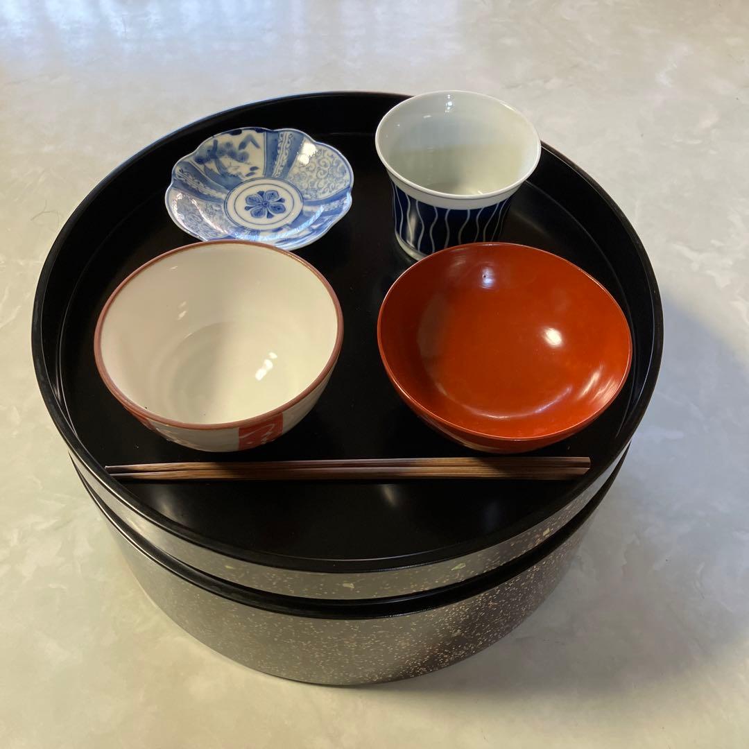 茶びつ 箱膳 高級木製漆器 螺鈿 梅花