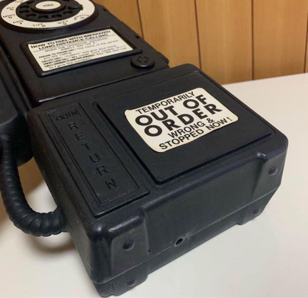 ☆匿名配送 公衆電話型貯金箱 黒電話 昭和レトロ ブラック 鏡 ミラー BIG