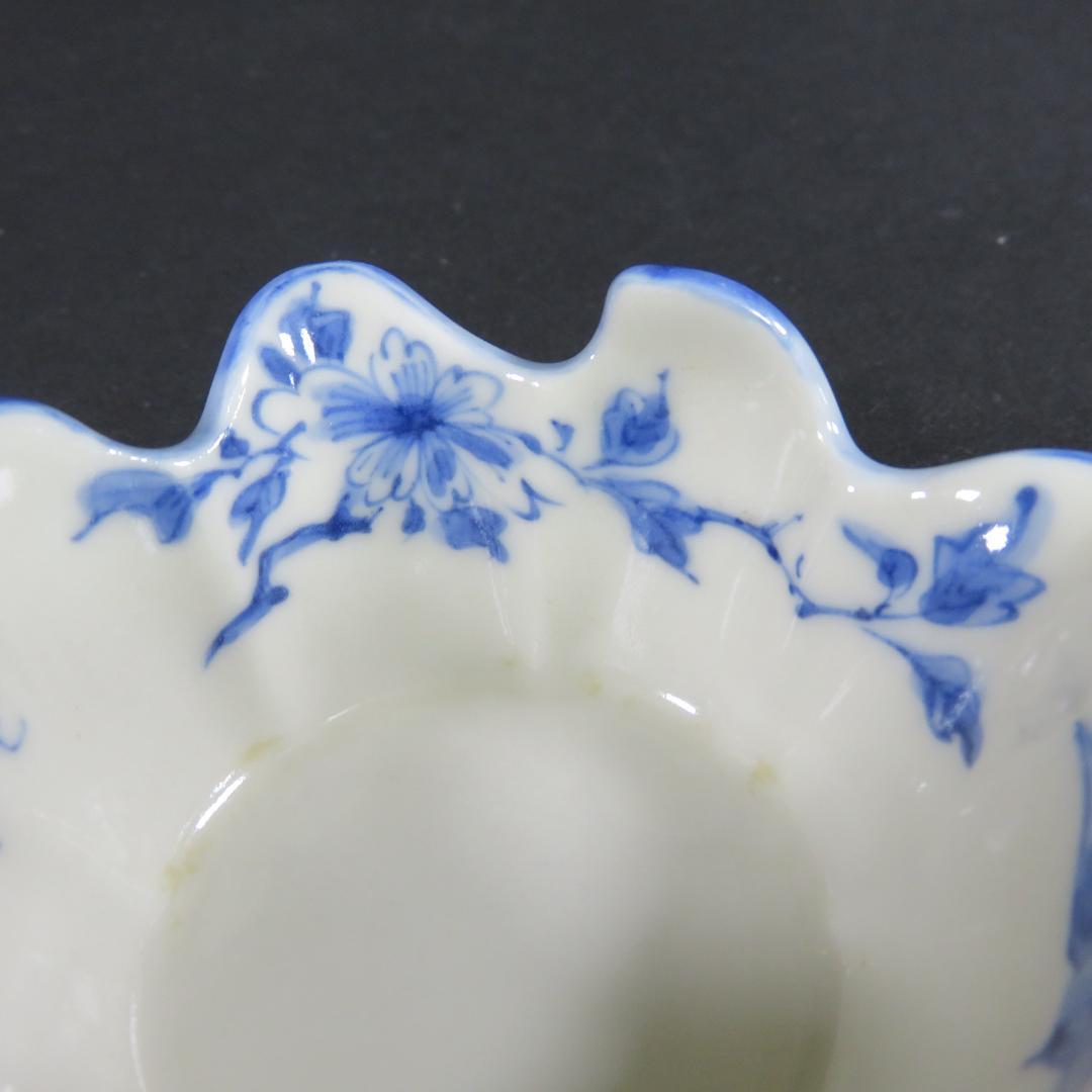 向付 豆皿 2セット 染付 花鳥文 変形 花形 変り物 禎山造 在銘