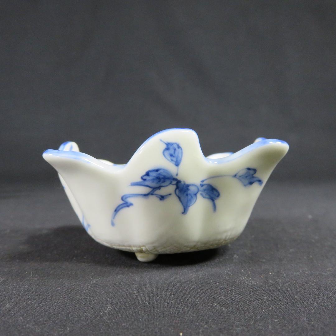 向付 豆皿 2セット 染付 花鳥文 変形 花形 変り物 禎山造 在銘