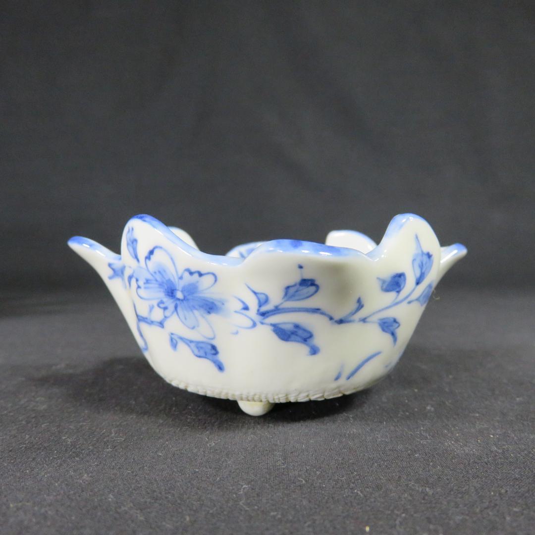 向付 豆皿 2セット 染付 花鳥文 変形 花形 変り物 禎山造 在銘